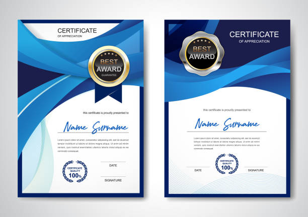 ilustrações, clipart, desenhos animados e ícones de certificado de prêmio de apreciação modelo limpo e moderno para diploma, - certificate award graduation diploma