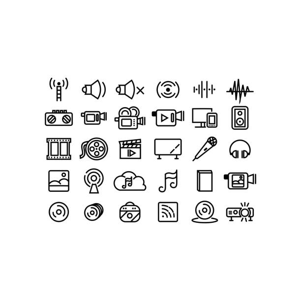 pliki audio jednolity zestaw ikon linii dźwiękowej - dvd player computer icon symbol icon set stock illustrations