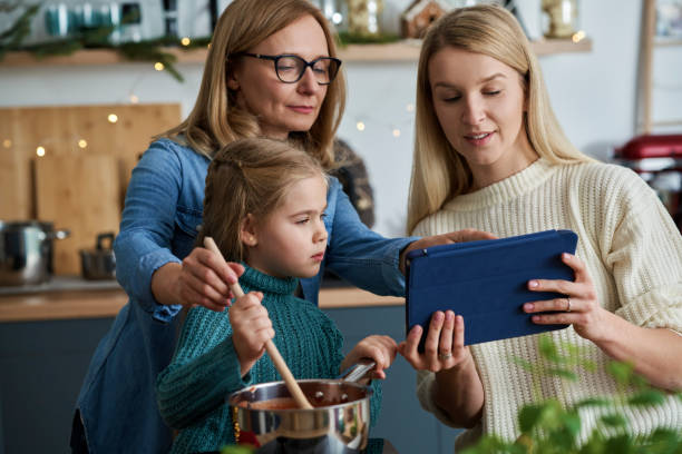 istock Three generations of women cooking with a tablet 1347443322