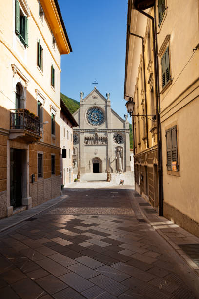 View of Gemona street View of Gemona street, the the Duomo di Santa Maria Assunta at the bottom gemona del friuli stock pictures, royalty-free photos & images
