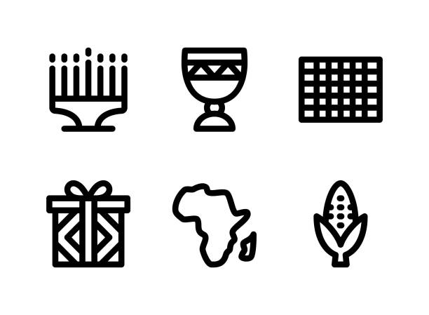 ilustraciones, imágenes clip art, dibujos animados e iconos de stock de conjunto simple de iconos de línea vectorial relacionados con kwanzaa - kwanzaa