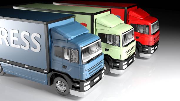 Colored truck series for express delivery - 3D rendering illustration stock photo