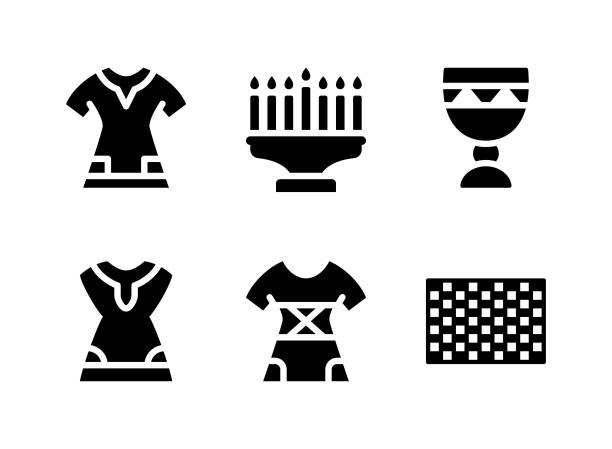 Simple Set of Kwanzaa Related Vector Solid Icons Simple Set of Kwanzaa Related Vector Solid Icons. Contains Icons as Dress, Chandelier, Cup and more. dashiki dress stock illustrations