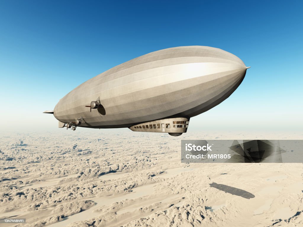 Zeppelin over the clouds Computer generated 3D illustration with an airship over the clouds Blimp Stock Photo