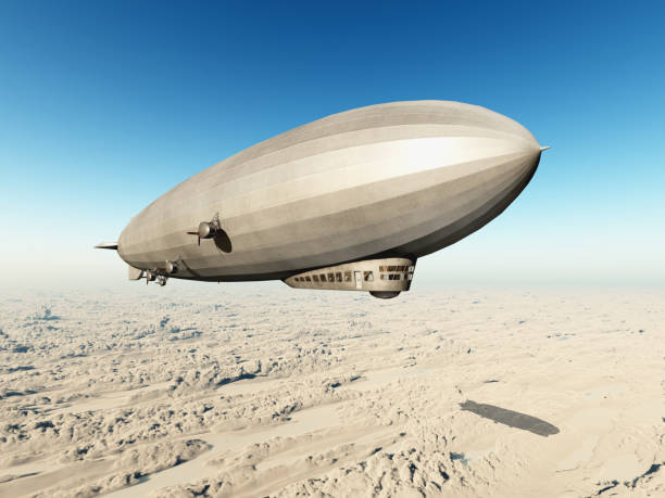 Zeppelin over the clouds stock photo