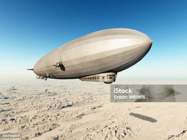 Zeppelin Over The Clouds Stock Photo - Download Image Now - Blimp, Helium, Sky