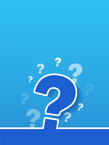 Large Question mark sign on blue background. Vertical background with place for text. FAQ sign. Asking questions. Ask for help. Vector illustration