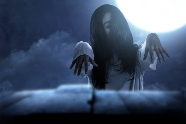 istock Scary ghost woman standing with night scene background 1347451910