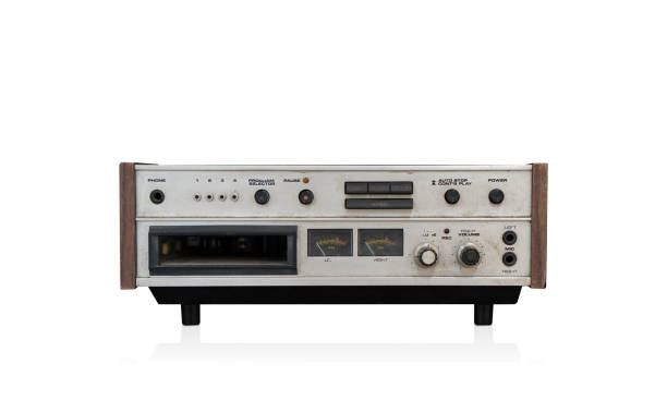 istock front view old wooden and silver stereo tuner on white background, object, fashion, technology, vintage, copy space 1347452201