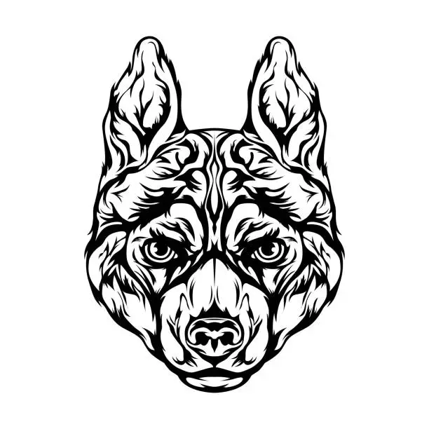 Vector illustration of Dog face. Vector isolated illustration. Animal design for tattoo.