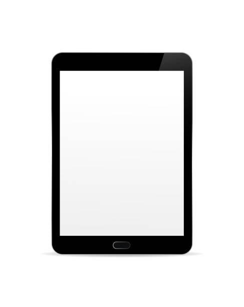 ilustrações, clipart, desenhos animados e ícones de tablet preto realista com botão isolado em branco - apple ipad