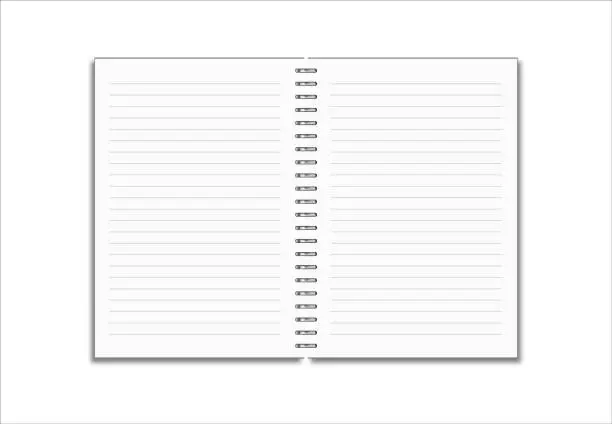 Vector illustration of Open lined notebook with metalic silver rings