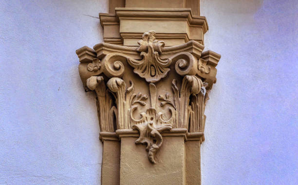 istock Vintage bas relief decoration on exterior pillar. 1347460577