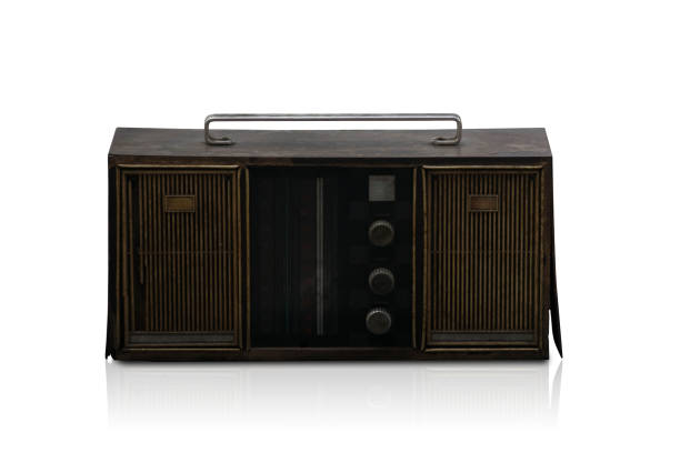 istock front view brown nad black radio on white background, object, vintage, retro, copy space 1347461783