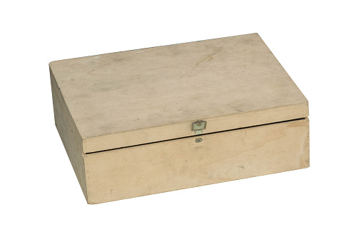 old cream wooden box on white background