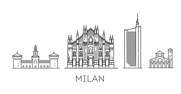 illustrazioni stock, clip art, cartoni animati e icone di tendenza di italia, milano siluetta dettagliata dei monumenti. - milan