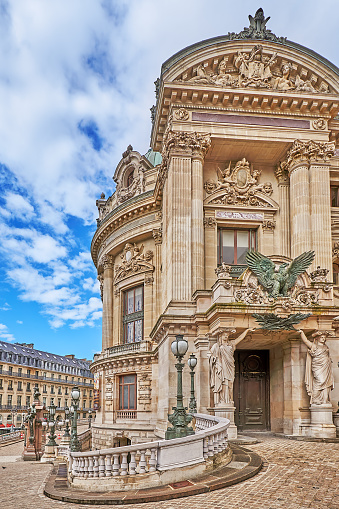 Paris, France - September 27, 2021: Side entrance of the old opera, the Palais Garnier in Paris.