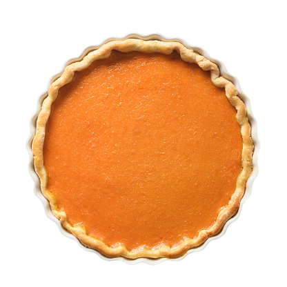 American Pumpkin Pie isolated on white background. Thanksgiving Day traditional food.