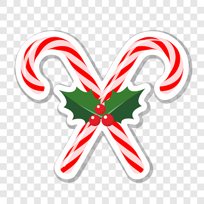 Candy cane sticker with transparent shadow. Carefully layered and grouped for easy editing.