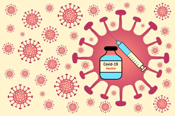 stockillustraties, clipart, cartoons en iconen met illustration for covid-19 (coronavirus) vaccine  bottles and syringes - davies