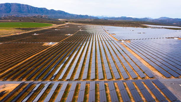 istock Shot of a solar panel on a farm 1347468545