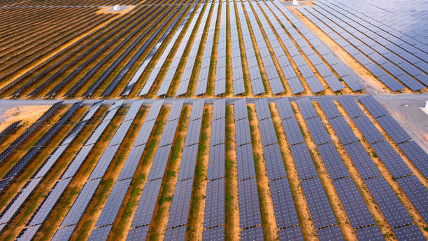 istock Shot of a solar panel on a farm 1347468548