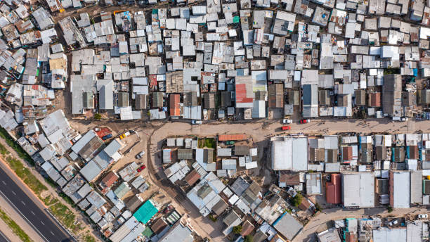 Shot of a township  from a aerial view outside stock photo