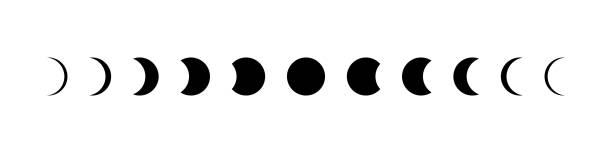 mondphase. ikone des mondzyklus. stadium des mondes. phase der sonnenfinsternis. form von voll, halb, halb, halb des sterns. astronomiekalender. schwarzes logo auf weißem hintergrund. symbol des planeten. vektor. - eclipse stock-grafiken, -clipart, -cartoons und -symbole