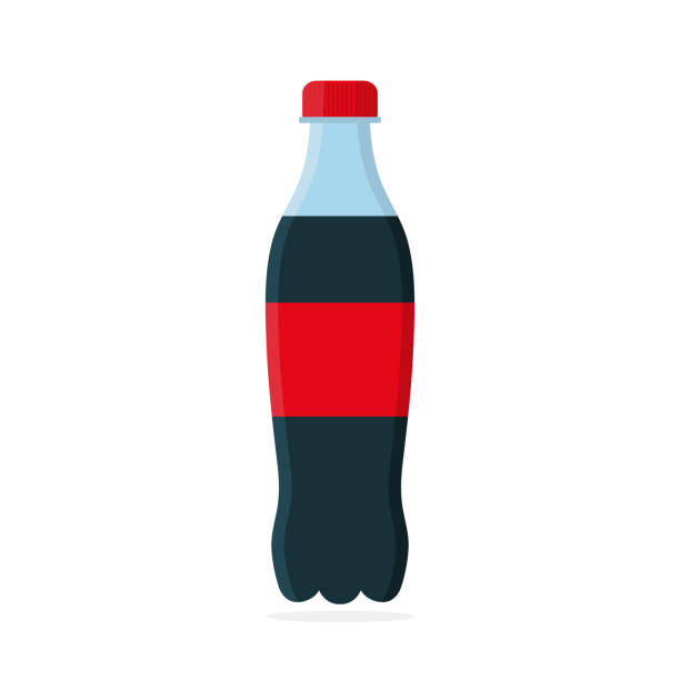 ilustraciones, imágenes clip art, dibujos animados e iconos de stock de botella de refresco. botella de plástico con bebida. icono de la cola. bebida gaseosa roja cafeína, azúcar. agua blanda negra y fría. bebida en envase con tapa. logotipo para kola fresca aislada sobre fondo blanco. vector. - coke