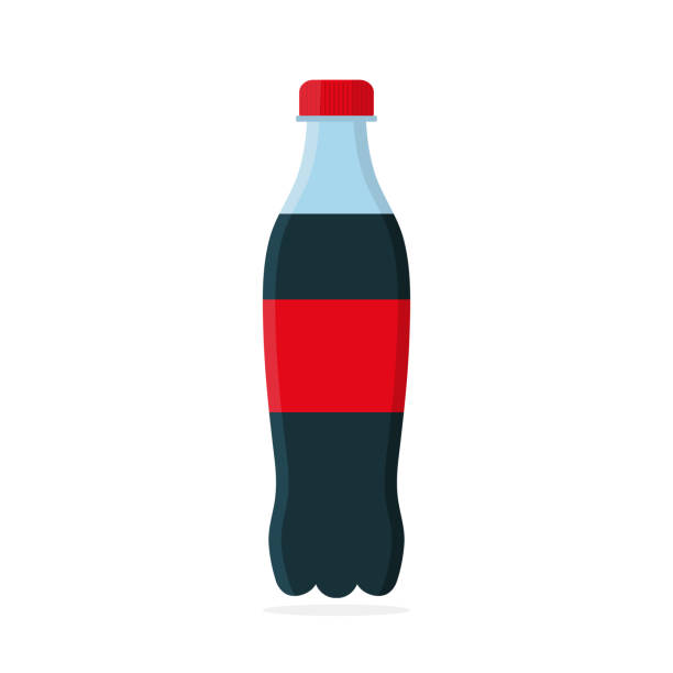 ソーダボトル。ドリンク付きのペットボトル。コーラのアイコン。赤いフィジードリンクカフェイン、砂糖。黒冷たい軟水。キャップ付き容器内の飲料。白い背景に分離クールなコラのため� - coke点のイラスト素材／クリップアート素材／マンガ素材／アイコン素材