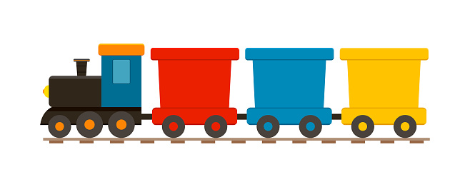  Ilustración de Locomotora Infantil De Dibujos Animados Con Vagones Tren De Toy Para Niños Icono De Lindo Tren En Ferrocarril Conjunto Aislado Sobre Fondo Blanco Para Niños Locomotora Con Motor Y Ruedas