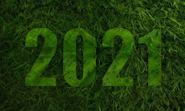 istock Green 2021 year number with 3d green grass 1347472267