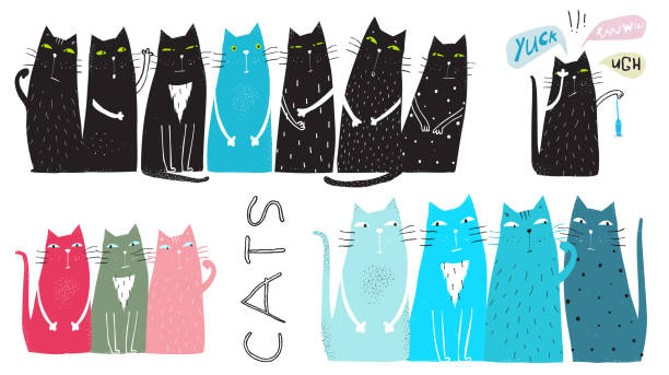 ilustrações de stock, clip art, desenhos animados e ícones de cute funny domestic cats animals print design - togather