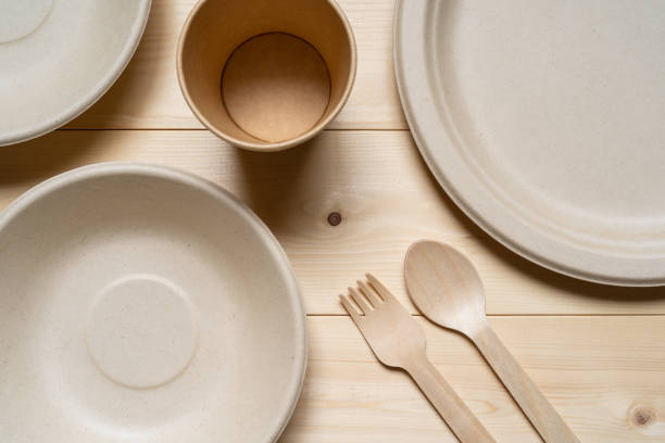 istock Eco friendly tablewares on the wood table. 1347473751