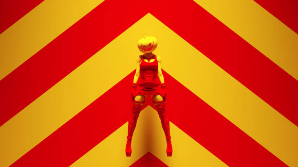 istock Yellow Red Pumpkin Head Demon Devil Woman Halloween Horror 1347475093
