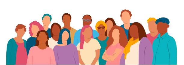 Multiethnic group of people. Society, multicultural community portrait and citizens. Multiethnic group of people. Society, multicultural community portrait and citizens. Vector illustration in the flat style. human gender stock illustrations