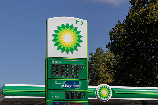 Frankfort - Circa October 2021: BP Retail Gas Station. BP and British Petroleum is a global British oil and gas company headquartered in London.