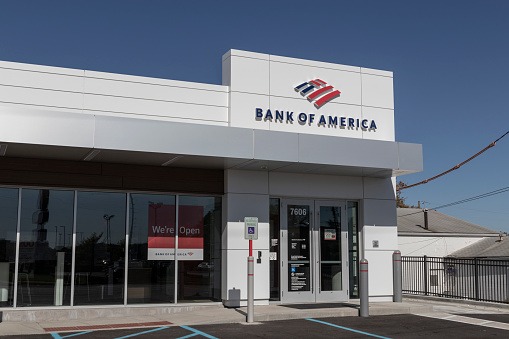 Indianapolis - Circa October 2021: Bank of America investment bank and loan Branch. Bank of America is also known as BofA or BAC.