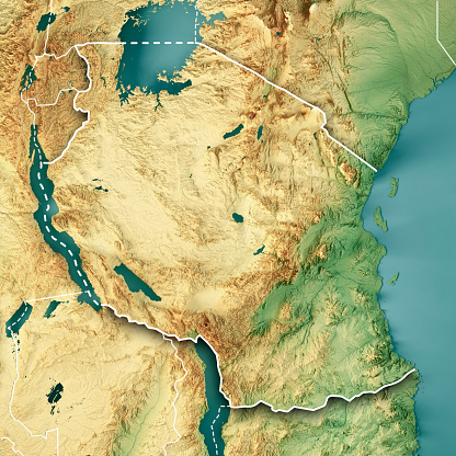 Tanzania 3D Render Mapa topográfico Borde de color photo
