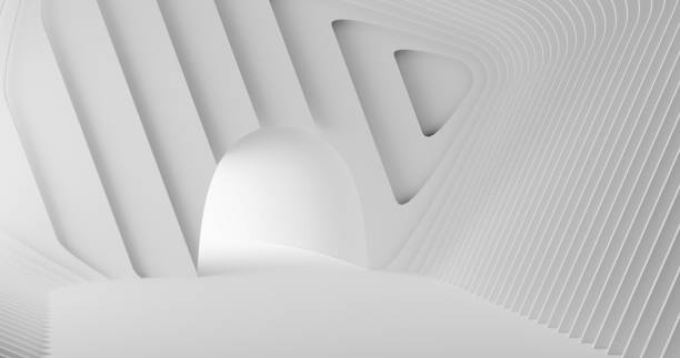 istock 3d rendering. Concrete construction. A long corridor with holes on the sides into which light breaks through. Interior illustration 1347479054
