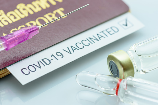 International certificate of COVID-19 coronavirus vaccination, a record proving a traveler has received certain vaccines. A document attesting that its bearer is immune to a contagious disease.