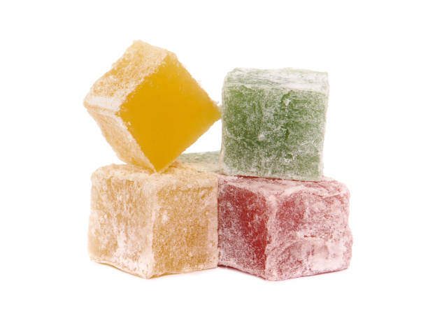 istock Colorful Turkish delight isolated on white 1347480624