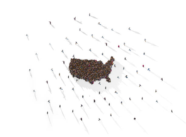 istock Group of people forming USA map 1347484981