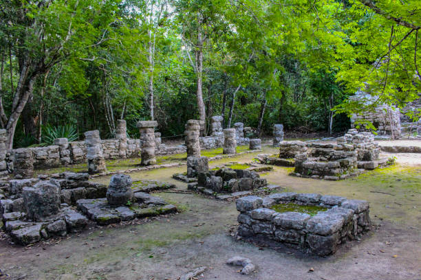 istock ROCK MOUNDS AT ANCIENT MAYAN PYRAMID AND RUINS IN JUNGLE 1347486235