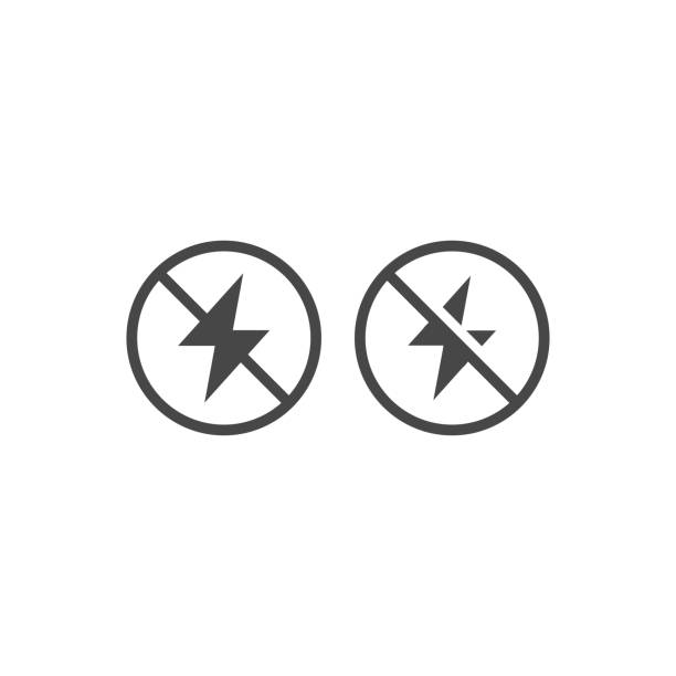 Antistatic black vector icon No electricity glyph symbol blackout stock illustrations