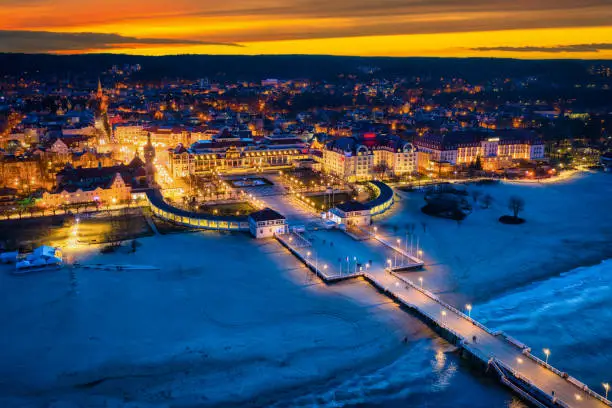 Beautiful scenery of Sopot by the Baltic Sea at dusk, Poland.