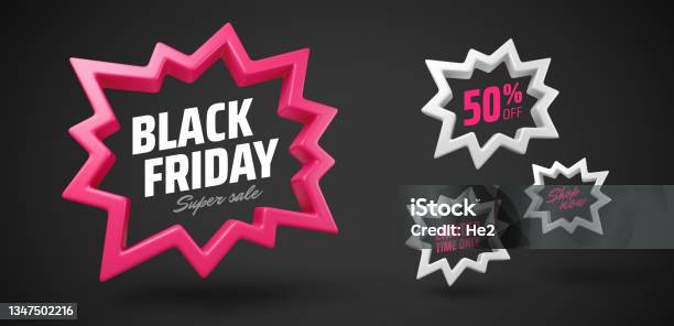 Vector Black Friday Banner向量圖形及更多大減價圖片 - 大減價, 黑色星期五 - 購物活動, 立體