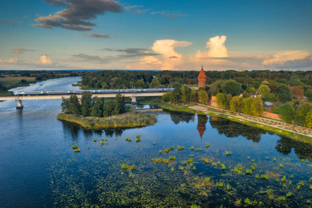 Beautiful scenery of Malbork city over the Nogat river, Beautiful scenery of Malbork city over the Nogat river, Poland malbork photos stock pictures, royalty-free photos & images