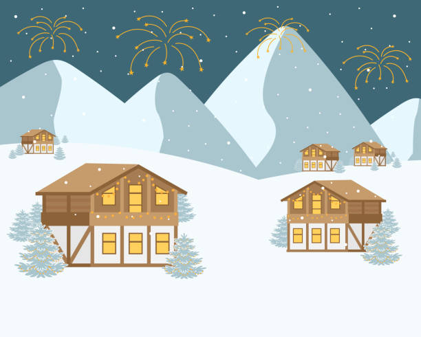 Celebrating the new year in the mountains at the resort Celebrating the new year in the mountains at the resort. france village blue sky stock illustrations