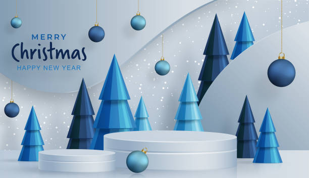 istock Podium round stage style for Merry christmas and happy new year 1347505679